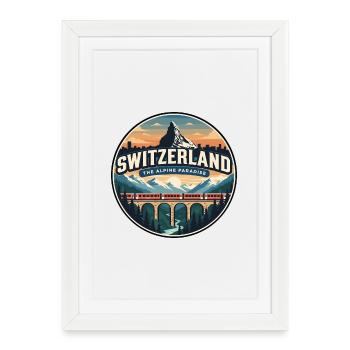 Retro Switzerland Matterhorn Train Badge - Framed poster (27 × 37 cm) - white - Front