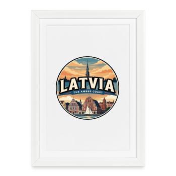 Insigne rétro de Riga à Points noirs de Lettonie - Affiche encadrée (27 × 37 cm) - blanc - Devant