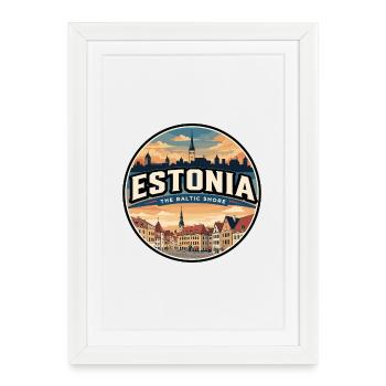 Retro Estonia Tallinn Old Town Badge - Framed poster (27 × 37 cm) - white - Front