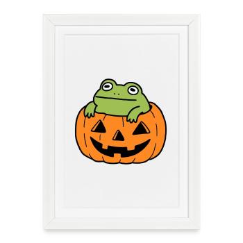 Cute Frog Halloween Pumpkin - Framed poster (27 × 37 cm) - white - Front