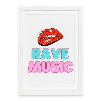 Rave Music Leopard Lips Neon Text - Framed poster (27 × 37 cm) - white - Front