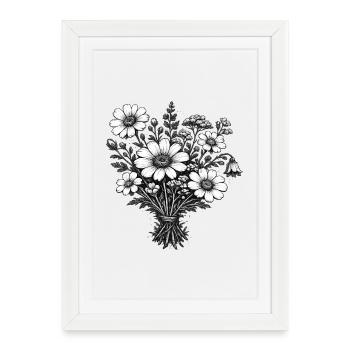 Vintage Wildflowers Linocut Botany - Framed poster (27 × 37 cm) - white - Front