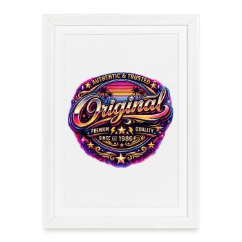 Retro 1980s Neon Synthwave Original 1986 Badge - Framed poster (27 × 37 cm) - white - Front