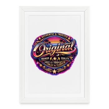 Insigne rétro des années 1980 Neon Synthwave Original 1984 - Affiche encadrée (27 × 37 cm) - blanc - Devant