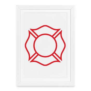 Symbole de sécurité du badge de ligne croisée maltais des pompiers - Affiche encadrée (27 × 37 cm) - blanc - Devant