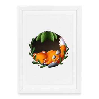 Sleeping fox in the green circle - Framed poster (27 × 37 cm) - white - Front