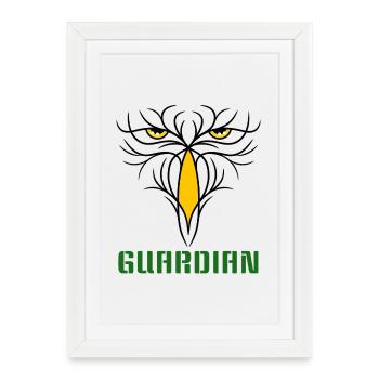 GARDIEN - Oiseau de proie élégant - Design - Affiche encadrée (27 × 37 cm) - blanc - Devant