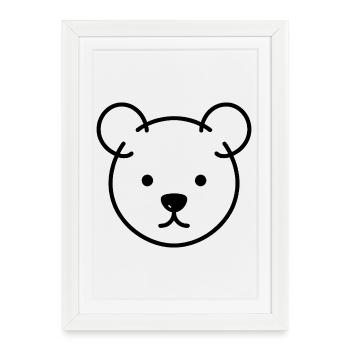 Bear Head One Line – minimalist logo motif - Framed poster (27 × 37 cm) - white - Front