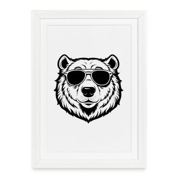 Ours Polaire Cool avec des lunettes de soleil - Affiche encadrée (27 × 37 cm) - blanc - Devant