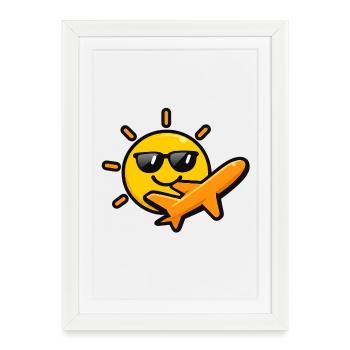 T-shirt de fête drôle avec avion et soleil - Affiche encadrée (27 × 37 cm) - blanc - Devant
