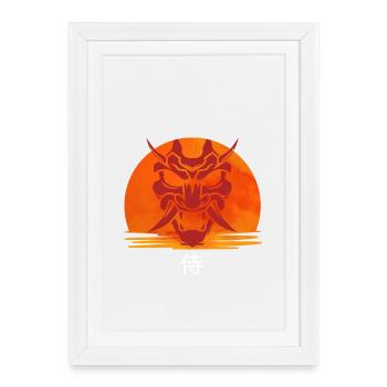 Gardien du Dragon du Coucher 侍 - Affiche encadrée (27 × 37 cm) - blanc - Devant