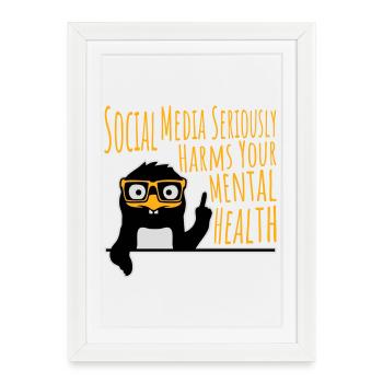 Social Media Seriously Harms Mental Health Penguin - Framed poster (27 × 37 cm) - white - Front