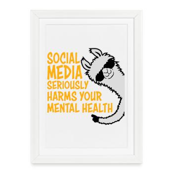 Social Media Seriously Harms Mental Health Lama - Framed poster (27 × 37 cm) - white - Front