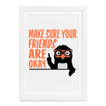 Assure-toi que tes amis vont bien, Pingouin Geek - Affiche encadrée (27 × 37 cm) - blanc - Devant