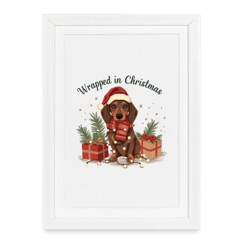 Noël teckel emballé dans Noël - Affiche encadrée (27 × 37 cm) - blanc - Devant