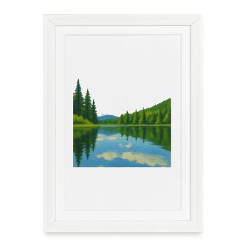 Reflets de forêt sur lac paisible - Affiche encadrée (27 × 37 cm) - blanc - Devant
