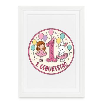 Erstes Geburtstag: Glitzer Hase Ballons - Gerahmtes Poster (27 × 37 cm) - Weiß - Vorne