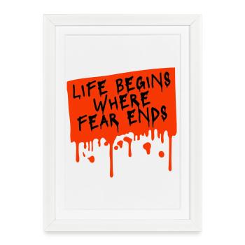 La vie commence là où la peur s’arrête Citation motivationnelle Logo - Affiche encadrée (27 × 37 cm) - blanc - Devant