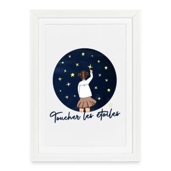 Toucher les etoiles - Citation Inspiration Reve - Affiche encadrée (27 × 37 cm) - blanc - Devant