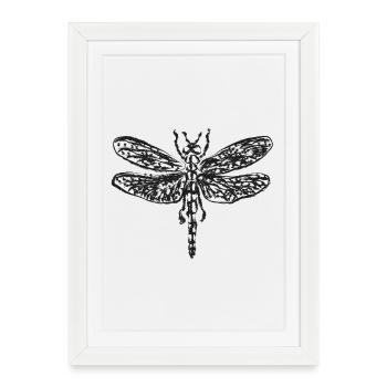 Libellule vintage noire – Illustration insecte - Affiche encadrée (27 × 37 cm) - blanc - Devant