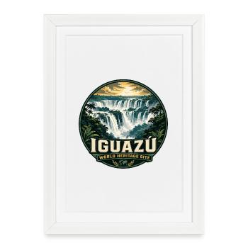 Insigne vintage des chutes d’Iguazu, Argentine, Brésil - Affiche encadrée (27 × 37 cm) - blanc - Devant