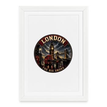 Badge de voyage vintage London Big Smoke - Affiche encadrée (27 × 37 cm) - blanc - Devant