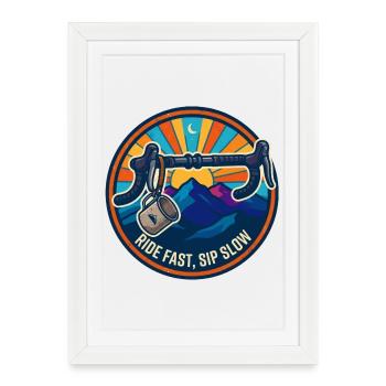 Ride Fast Sip Slow Retro Bike Badge - Affiche encadrée (27 × 37 cm) - blanc - Devant