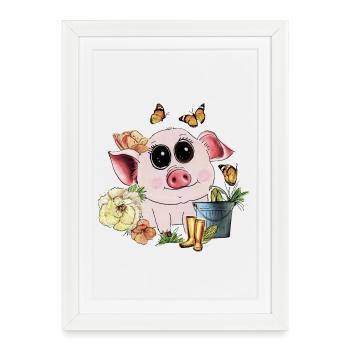 Petit cochon mignon aux yeux globuleux - Affiche encadrée (27 × 37 cm) - blanc - Devant