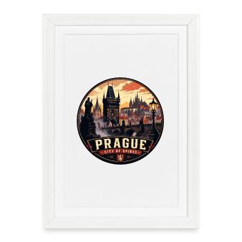 Emblème vintage de la ville de flèches de Prague - Affiche encadrée (27 × 37 cm) - blanc - Devant