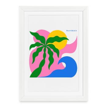 Palmier abstrait & soleil : design estival - Affiche encadrée (27 × 37 cm) - blanc - Devant