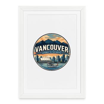 Retro Vancouver Harbour Travel Badge - Framed poster (27 × 37 cm) - white - Front