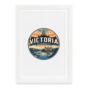 Retro Victoria Inner Harbour Travel Badge - Framed poster (27 × 37 cm) - white - Front