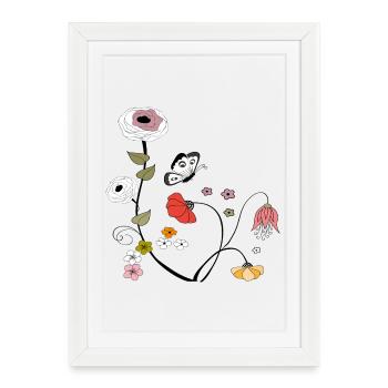 Flowers with Butterfly - Framed poster (27 × 37 cm) - white - Front