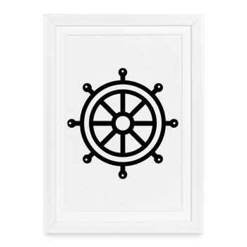 gouvernail bateau nautique - Affiche encadrée (27 × 37 cm) - blanc - Devant