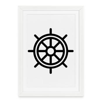 gouvernail bateau nautique - Affiche encadrée (27 × 37 cm) - blanc - Devant