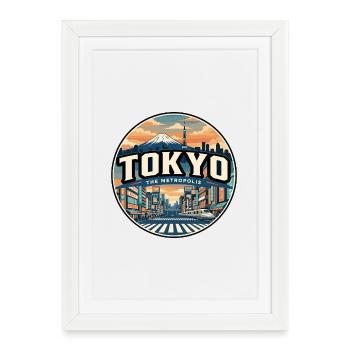 Badge de voyage rétro du mont Fuji à Tokyo - Affiche encadrée (27 × 37 cm) - blanc - Devant