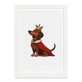 Fier teckel avec couronne – Chien royal - Affiche encadrée (27 × 37 cm) - blanc - Devant