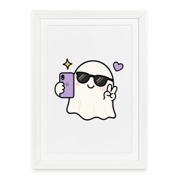 Gen Z Kawaii Ghost Selfie Cool Sunglasses Spooky C - Framed poster (27 × 37 cm) - white - Front