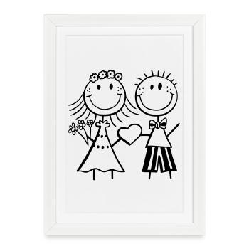 mariée chiffre de bâton drôle et le marié - mariage - Fun - Affiche encadrée (27 × 37 cm) - blanc - Devant