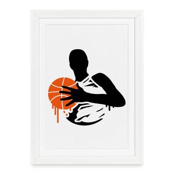 Un joueur de basket avec un ballon de basket - Affiche encadrée (27 × 37 cm) - blanc - Devant
