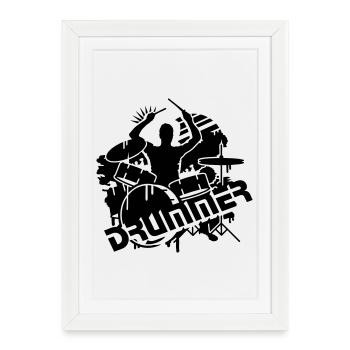 Un batteur et sa batterie - Affiche encadrée (27 × 37 cm) - blanc - Devant