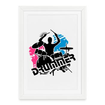 Un batteur et sa batterie - Affiche encadrée (27 × 37 cm) - blanc - Devant