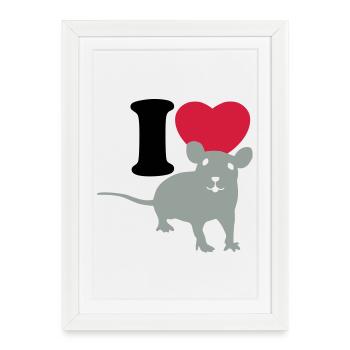 I love rats - J'aime des rats - Affiche encadrée (27 × 37 cm) - blanc - Devant