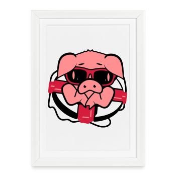 Un cochon avec une bouée de sauvetage - Affiche encadrée (27 × 37 cm) - blanc - Devant