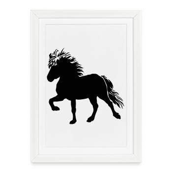 Cheval islandais mignon Tölt 5, islandais, poney islandais - Affiche encadrée (27 × 37 cm) - blanc - Devant