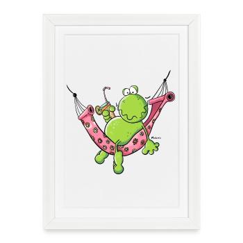 Grenouille en vacances - Affiche encadrée (27 × 37 cm) - blanc - Devant