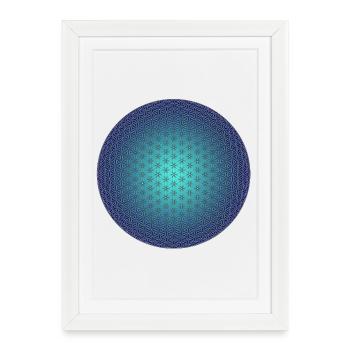 Fleur de vie - 3D Blue - Affiche encadrée (27 × 37 cm) - blanc - Devant