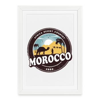 Maroc Camel Desert Design / Idée cadeau - Affiche encadrée (27 × 37 cm) - blanc - Devant