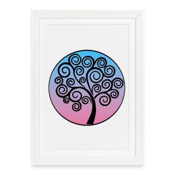 Black tree of life on blue and pink background - Framed poster (27 × 37 cm) - white - Front