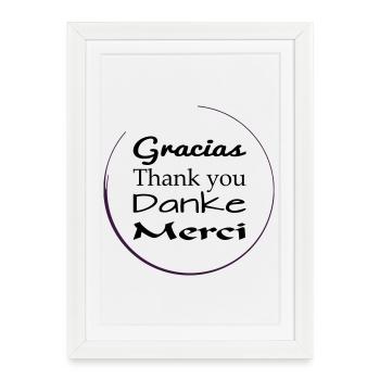 Nous disons merci, gracias, merci - Affiche encadrée (27 × 37 cm) - blanc - Devant